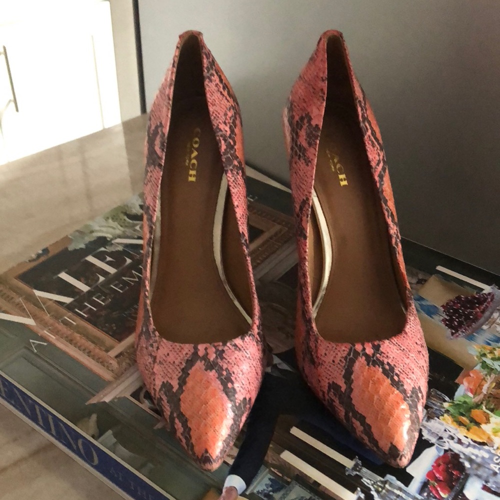 COACH Pink Embossed Leather “Python” Heels